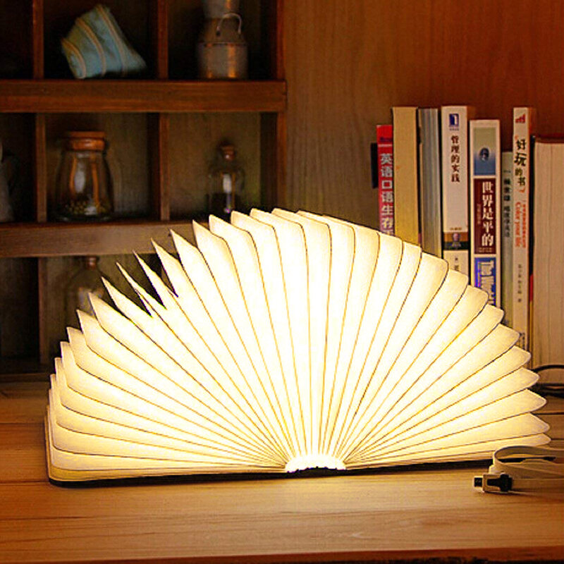 الإبداعية كتاب قابل للطي مصباح خشبي متوهجة كتاب ضوء LED ليلة مصابيح USB قابلة للشحن عيد الميلاد الأطفال هدية الجدول مصباح