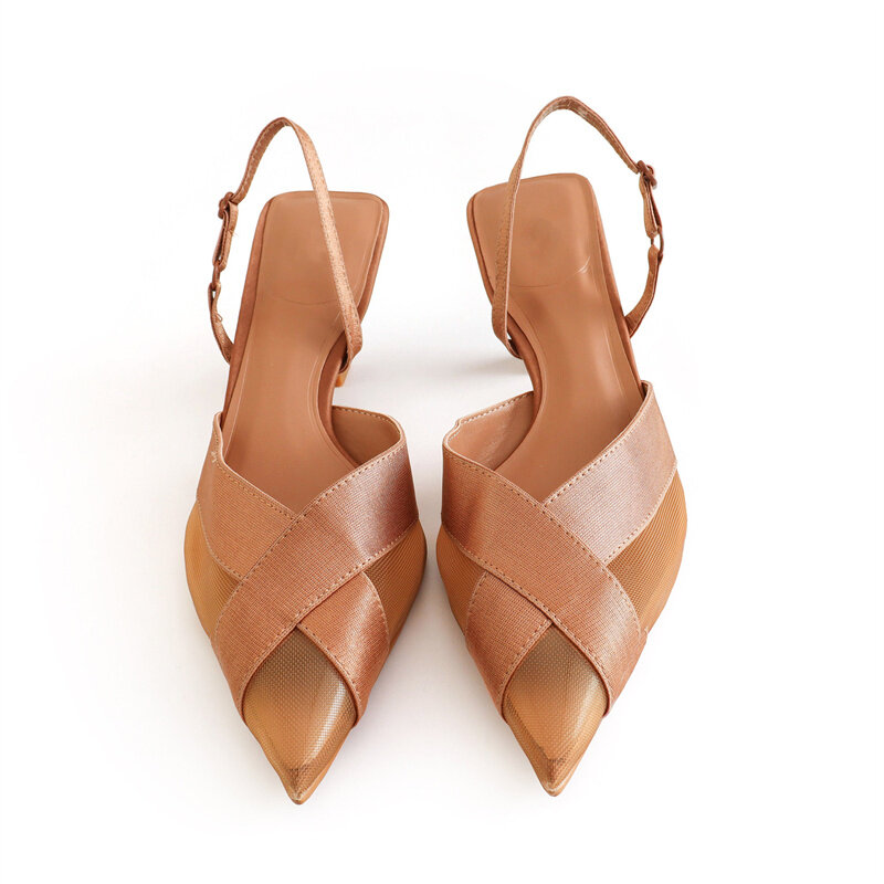 TRAF 2023 Pompa Hak Jala Musim Panas untuk Wanita Ujung Lancip Sepatu Stiletto Wanita Kantor Sepatu Stiletto Wanita Elegan Pompa Tali Belakang Seksi