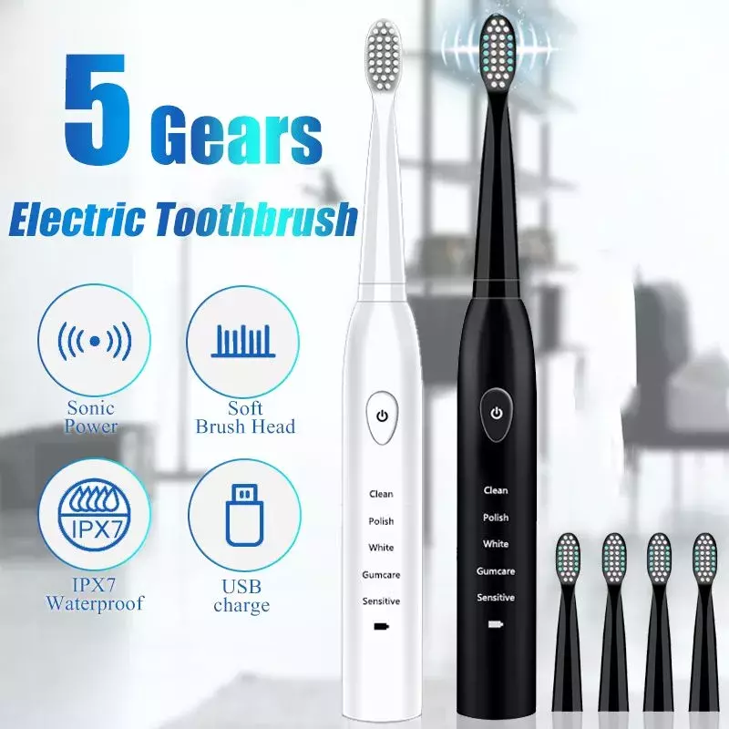 超強力なソニック電動歯ブラシ,USB充電器,洗浄可能な電子歯のホワイトニング,2022