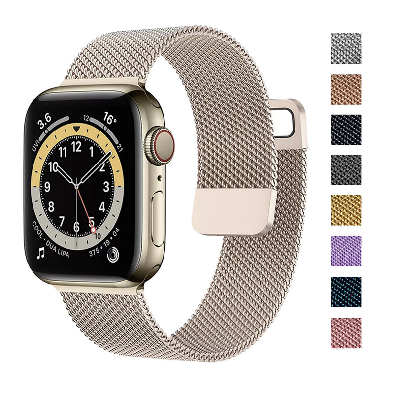 Banda milanesa para Apple Watch | 12 cores Milanese Loop para Apple Watch tamanho 38mm, 40mm, 41mm，42mm,44mm,45mm|preto |prata| rosa/vintage/ouro champanhe
