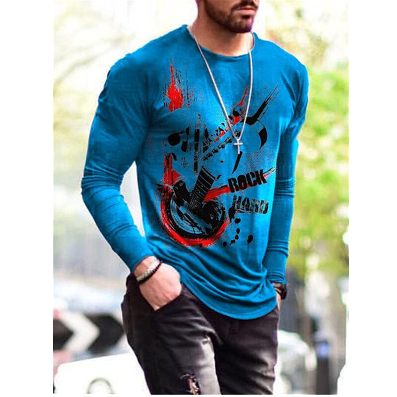 2022 nowych mężczyzna jesień ponadgabarytowych rocznika z długim rękawem t-shirty moda Harajuku nadruk etniczny O Collared koszulki Playeras Hombre