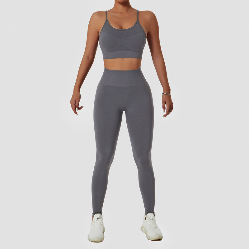 Setelan Olahraga Set Yoga Mulus Pakaian Olahraga Wanita untuk Wanita Set Gym Pakaian Wanita Set Celana Pendek Bra Olahraga Celana Yoga