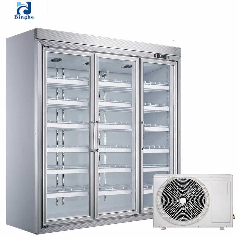 Fresh keeping freezer display cabinet 2 door beverage refrigerated supermarket vertical refrigerator freezer