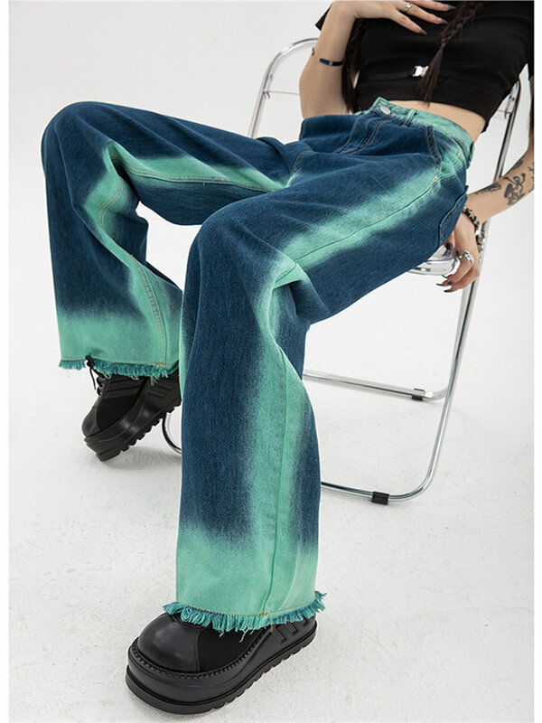 Y2k Women's Jeans Baggy Vintage Straight High Waist Korean Fashion Streetwear Casual Pants Femme Wide Leg Blue Mom Denim Trouse