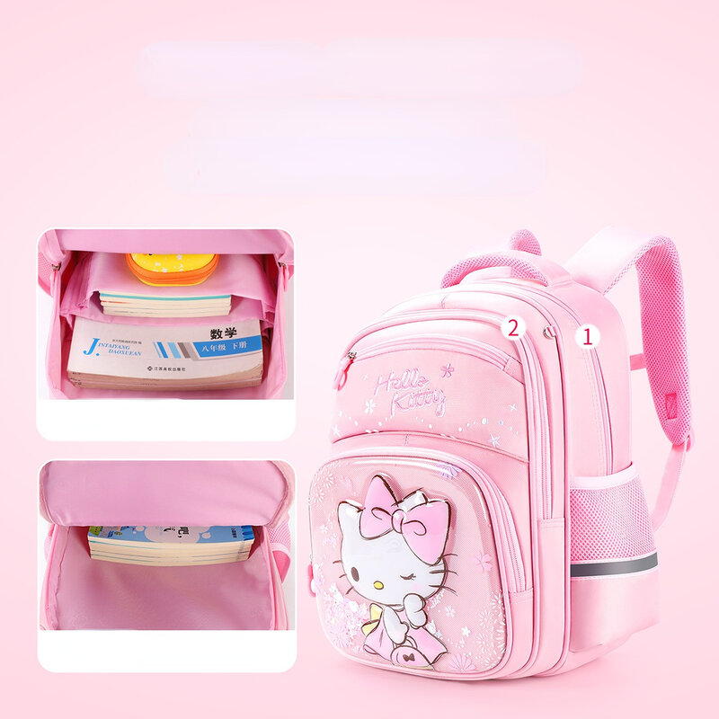Mochila de Hello Kitty para estudiantes de escuela primaria, mochila ligera para niña, sirena, alivio de la carga, protección de la columna vertebral