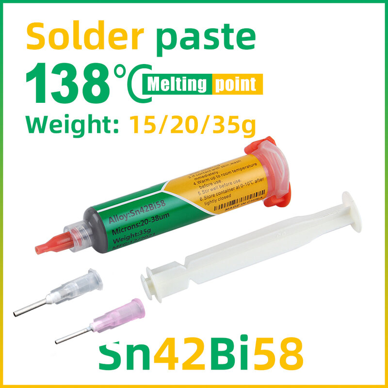 Needle-tube Type Lead-free Low Temperature Solder Paste Sn42Bi58 Melting Point 138℃ Patch Repair Low Temperature Solder Paste