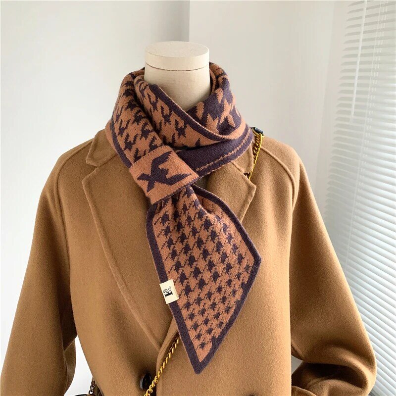 Lenço de caxemira tricotado para mulheres, gravata no pescoço, lenço magro pequeno, bandana quente, marca de luxo para senhoras, 2022