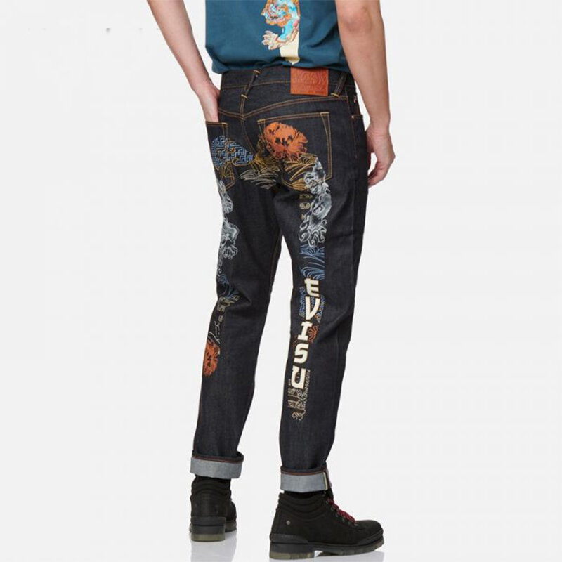 2022 мужские вышитые джинсы в японском стиле ретро Y2k Koma Dog с японским узором узкие джинсы