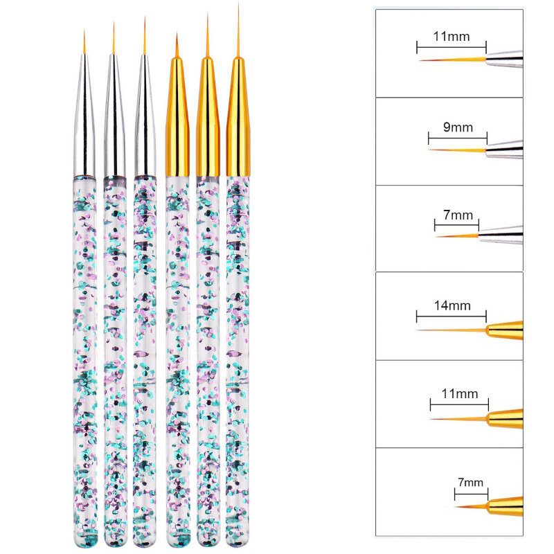 Acrílico Francês Stripe Nail Art Liner Brush Set, Linha Ultra-Thin Desenho Caneta, UV Gel Manicure Pintura Escova, Nail Art Tools, 3Pcs