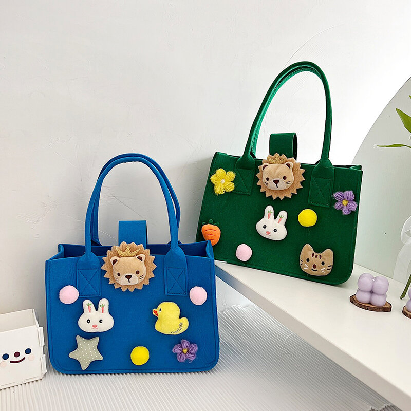 Kids Felt Totes Handbag Cute Cartoon Children Fabric Top-Handle Travel Shopper Bag Fashion Ladies Trend Exquisite Shoulder Bag