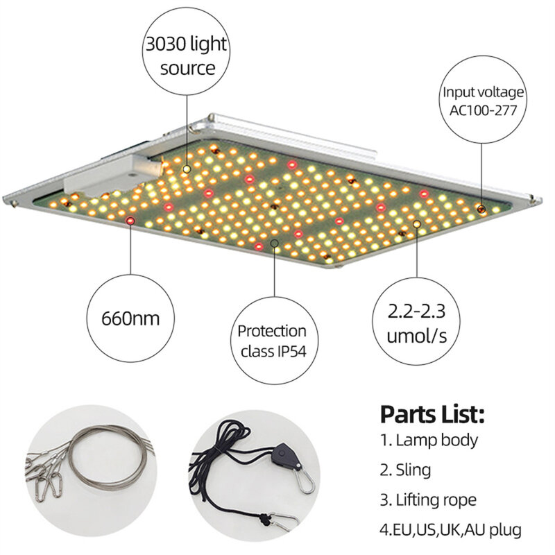 Lampu Pertumbuhan LED Redup Pelat Aluminium Kuantum 3500K 660nm Spektrum Penuh 300W Lampu Pertumbuhan Rumah Kaca Hidroponik Tanaman Dalam Ruangan