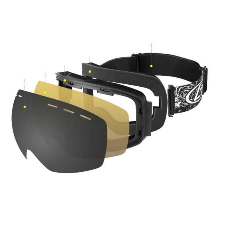Óculos de snowboard anti-nevoeiro para homens e mulheres, snap-on, lente de camada dupla, PC, óculos de esqui, UV400