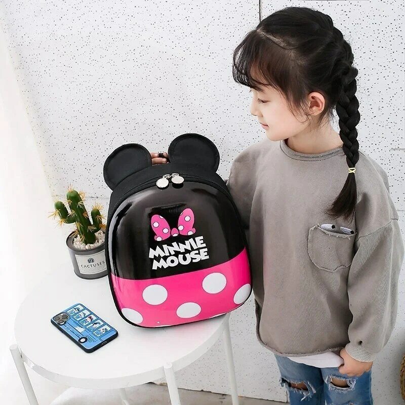 Disney-mochila de dibujos animados de Mickey y Minnie para niños y niñas, mochila escolar pequeña de concha dura, bonita mochila de moda de dibujos animados