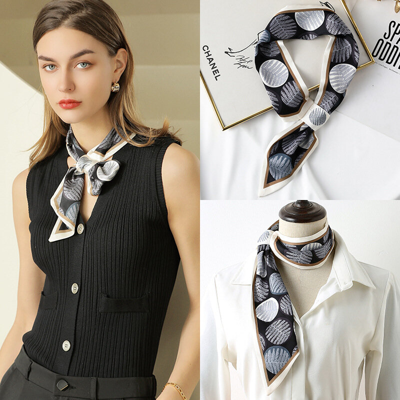 2022 spring new small silk scarf women Japan and South Korea sweet and fashionable scarf rolled edge to wear bag straps