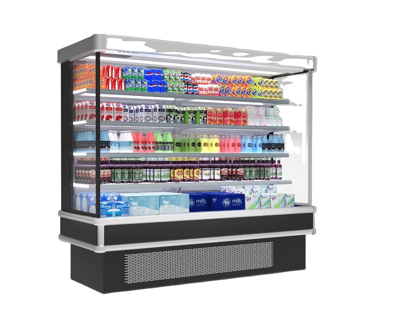Supermercado multideck aberto chiller para legumes e frutas vitrine exibição vertical geladeira showcase