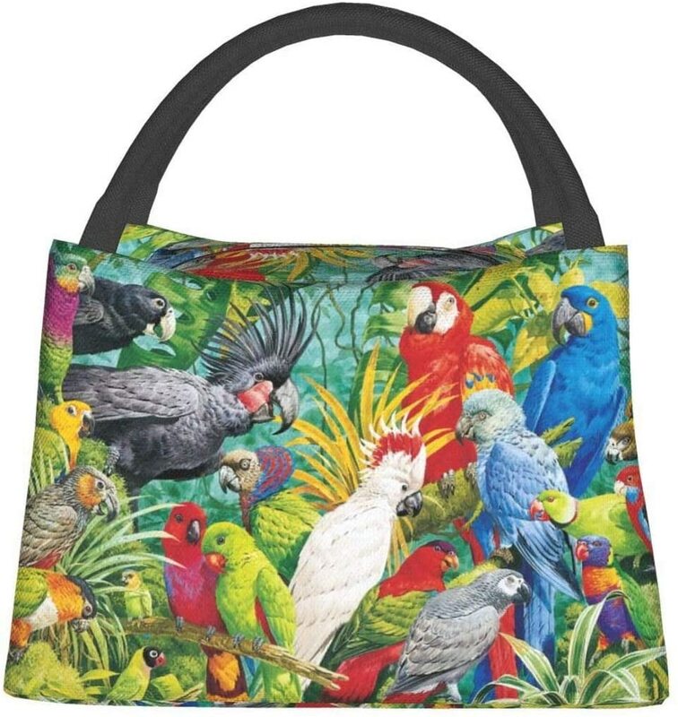 Portable Insulated Lunch Bag, Parrots Paradise Waterproof Tote Bento Bag For Office School Hiking Beach Picnic Fishing