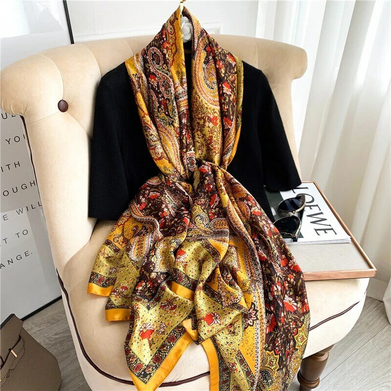 Роскошный дизайнерский шелковый шарф для женщин, бандана, шаль из пашмины, женские брендовые мягкие шарфы, 2021 Новый