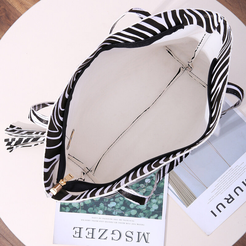 2022กระเป๋าแฟชั่นผู้หญิงคุณภาพสูง Zebra-Stripe กระเป๋าถือ PU หนังไหล่กระเป๋า Dropshipping ขายส่ง