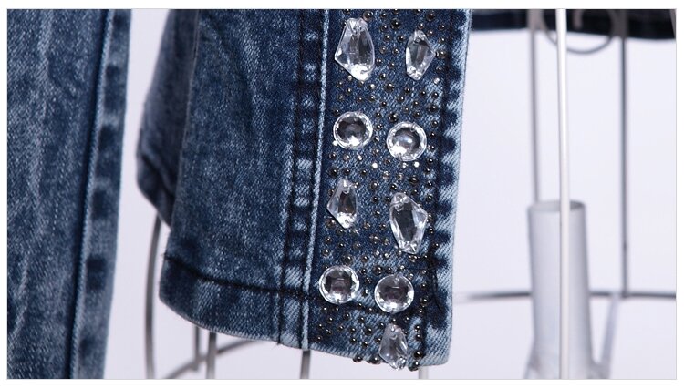 2023 New Arrival Spring Antumn Denim Jackets Vintage Diamonds Casual Coat Women's Denim Jacket for Outerwear Jeans Clothes 862B