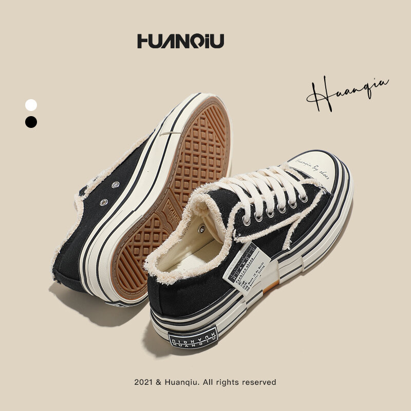 Huanqiu-女性のためのファッショナブルなキャンバスシューズ,カジュアルで多用途の小さな白い靴,春,新しいコレクション2022