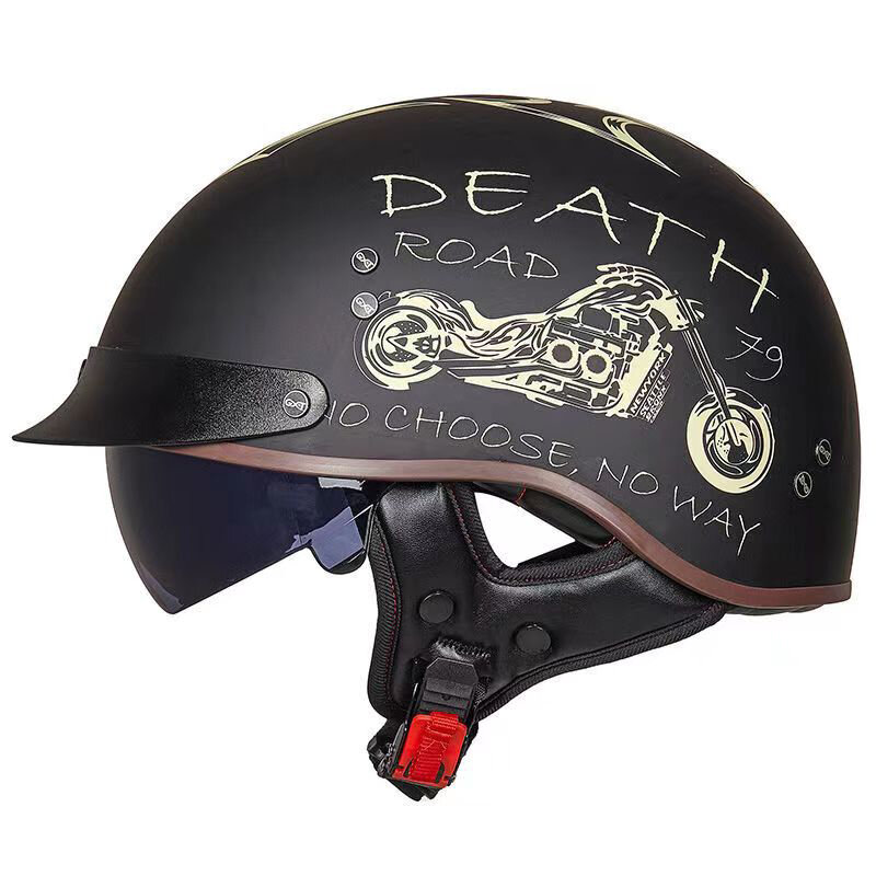 사계절 통기성 빈티지 오토바이 헬멧 남성용, 휴대용 안전 하프 커버 헬멧