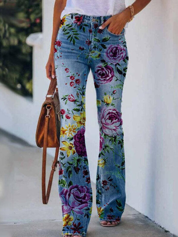 2022 Jeans pantaloni Casual da donna grandi europei e americani pantaloni dritti sottili a fiori vestiti da donna