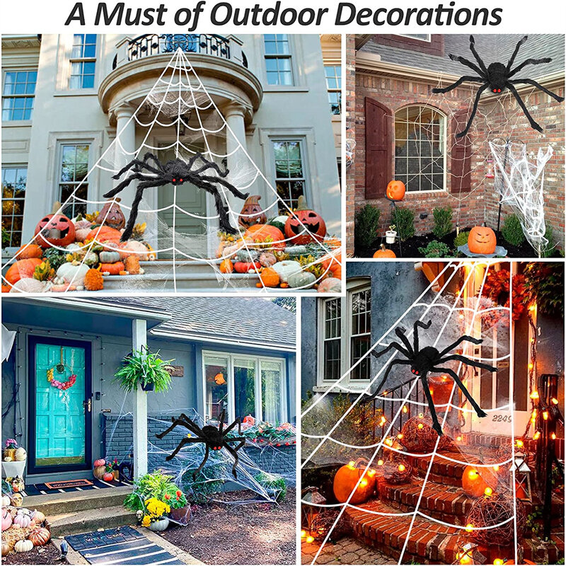 Gigante halloween decoração aranha web elástico teias de aranha com aranhas falsas terror barra casa assombrada cobweb adereços assustador festa cena decoração