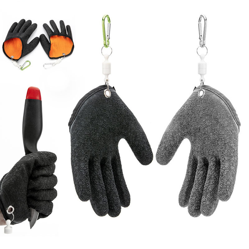 Anti-Slip Latex Fishing Gloves, Proteger a Mão da Punção, Arranhões Profissionais de Pescadores, Catch Fish, Esquerda e Direita, Luvas de Caça