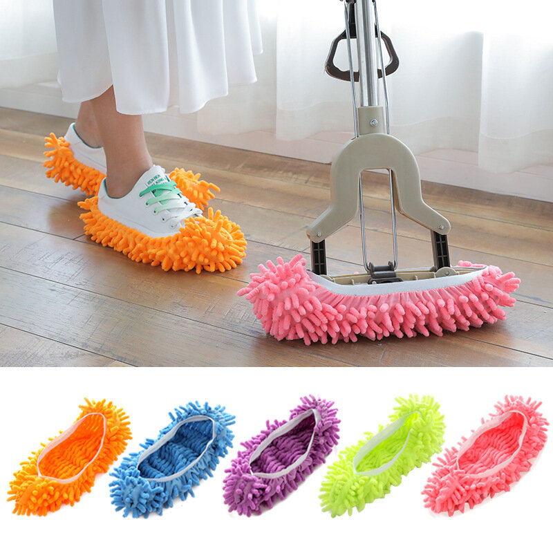 Limpeza de chão removível e lavável limpar sapatos chenille preguiçoso limpar chinelos conjunto mop