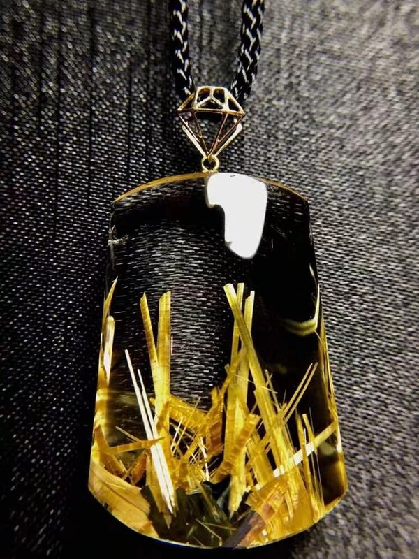 Ouro natural rutilated quartzo flor retângulo pingente colar 30*20.5*9.8mm brasil rutilted feminino masculino jóias aaaaaaaaaa