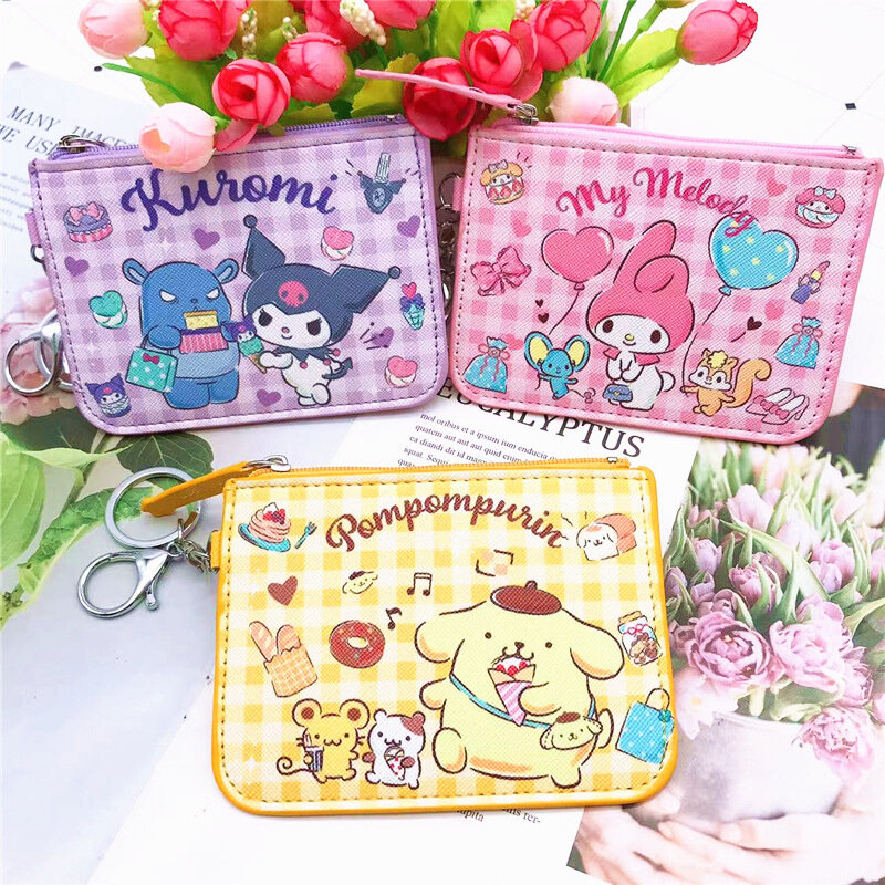 Cartera Kawaii Sanrio Kuromi My Melody de Pu, dibujos animados de monedero, Anime, Cinnamoroll, Pochacco, Mini monedero con llavero, regalo