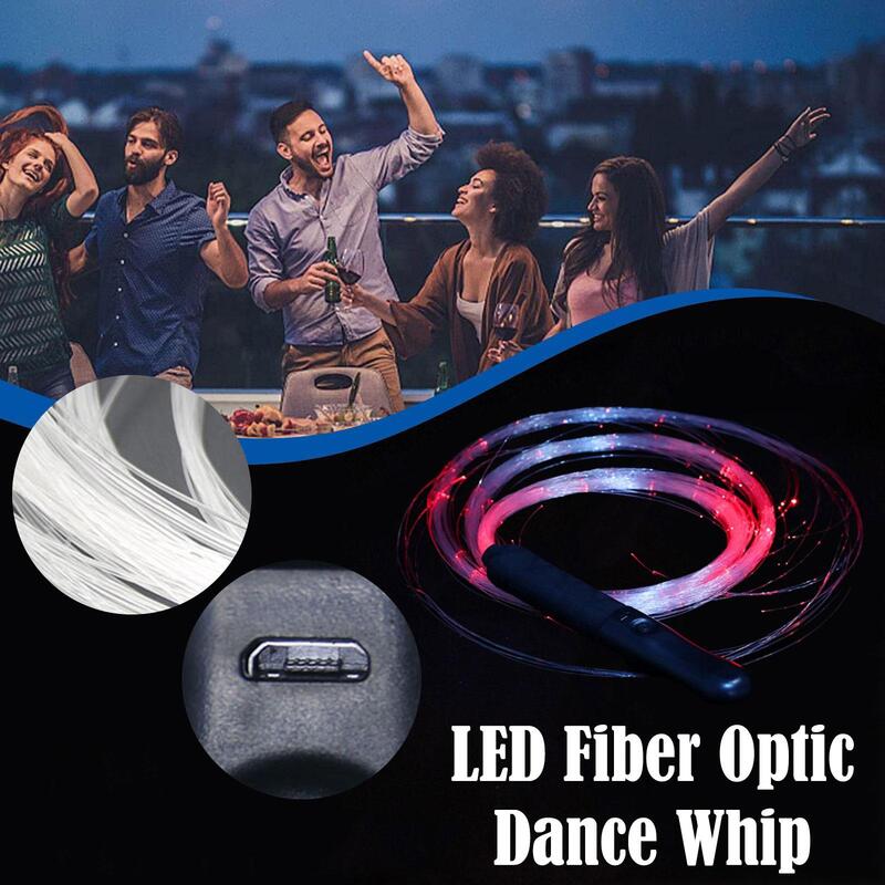 Disco Dance Whip Party Led Fiber Optic Dancing Whips Rechargeable Glowing Whip 7 Colors 4 Glow Modes Shine Flow Toy 360° Swive