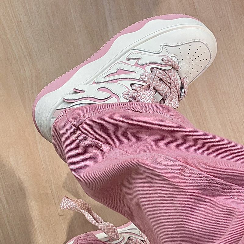 Y2K-Zapatillas deportivas informales de lona para mujer, zapatos planos de plataforma para estudiantes, Tenis gruesos, color rosa, Kawaii, moda coreana