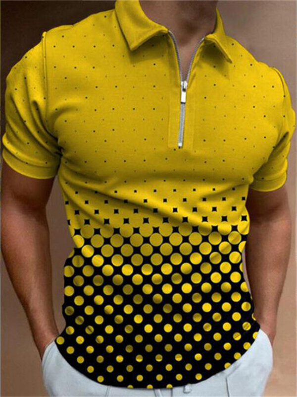 2023 New Color Matching Casual Zipper Boys Short -sleeved Slim Leisure Lapel Printing Polo