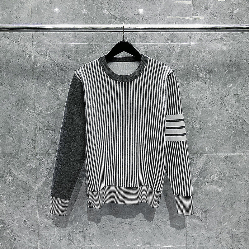 Tbトム男性のソフト綿ウールセーター高級ブランドクルーネック夏sweatercoatストライプデザイナーニット韓国風のプルオーバー