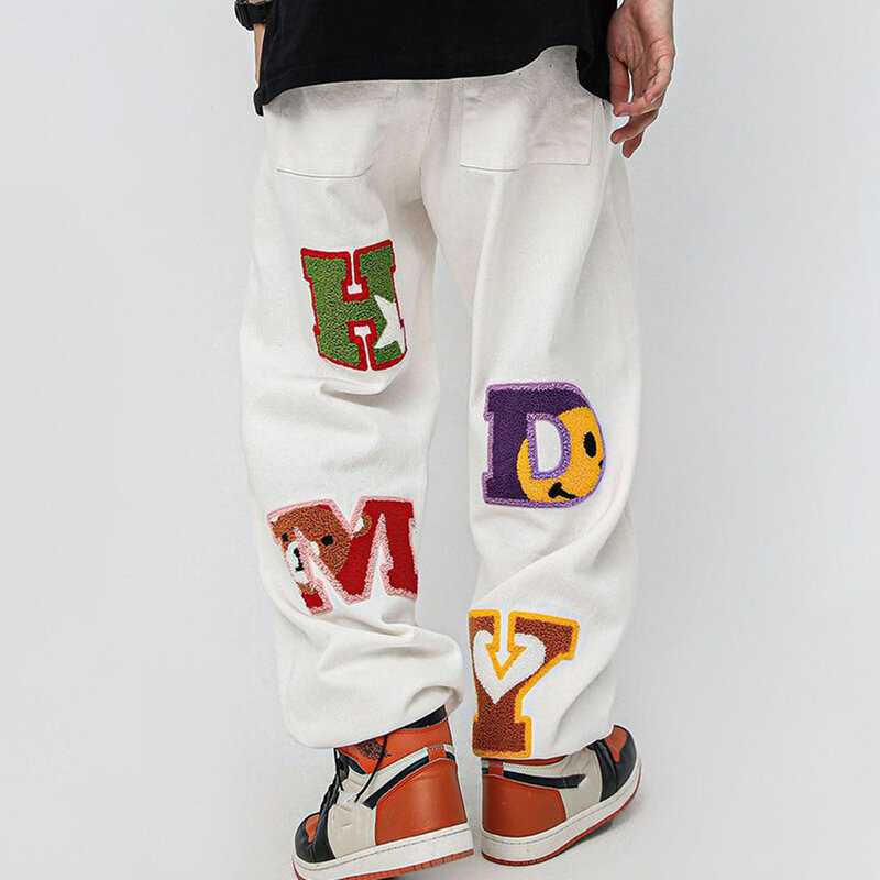 Pantalones sueltos Y2k de pierna ancha para hombre, Jeans con letras bordadas y Graffiti, ropa de calle, Hip-hop, rectos e informales, 2023
