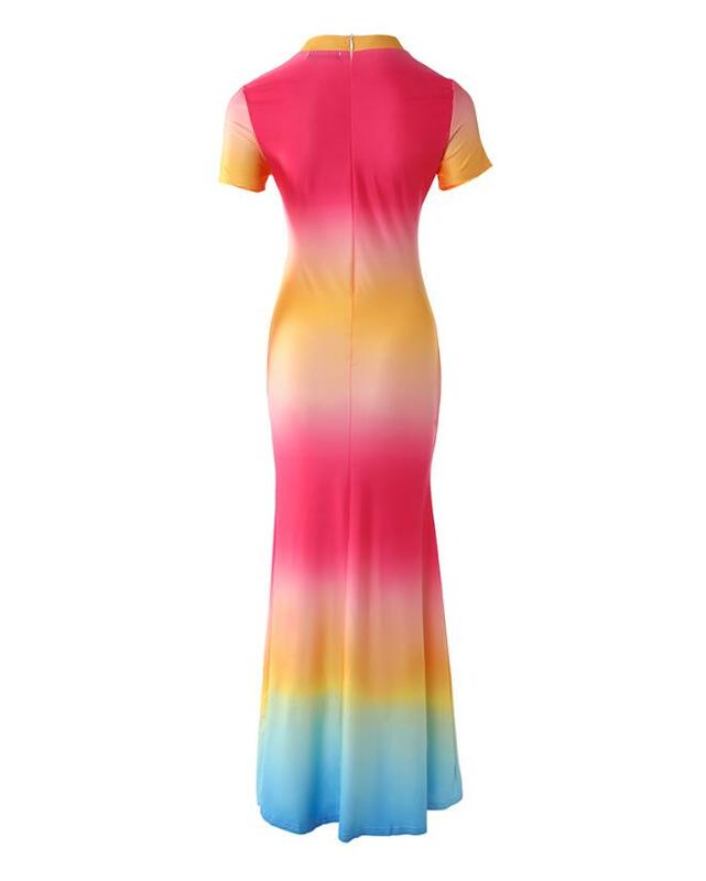 Dresses for Women 2023 Summer Fashion Vacation Basics Ombre Short Sleeve O-neck Casual Skinny Maxi Dress