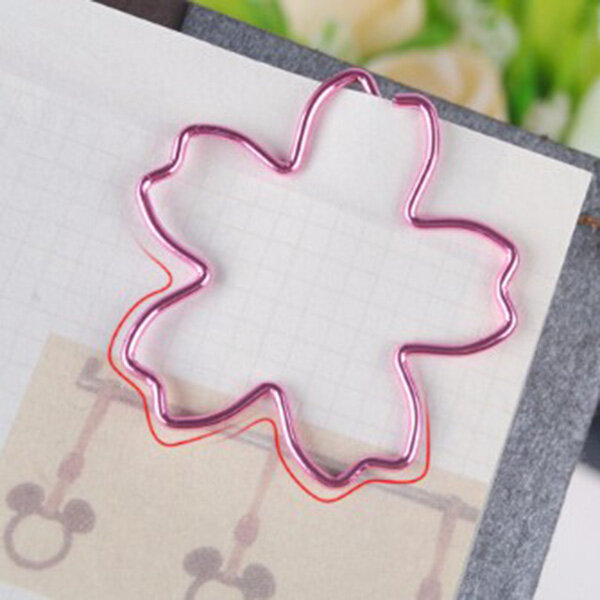 12Pcs/Lot TOP QUALITY Plated Pink Paper Clips Sakura Paper Needle Bookmark Metal Memo Clip Stationery Cherry Blossoms Box Clips