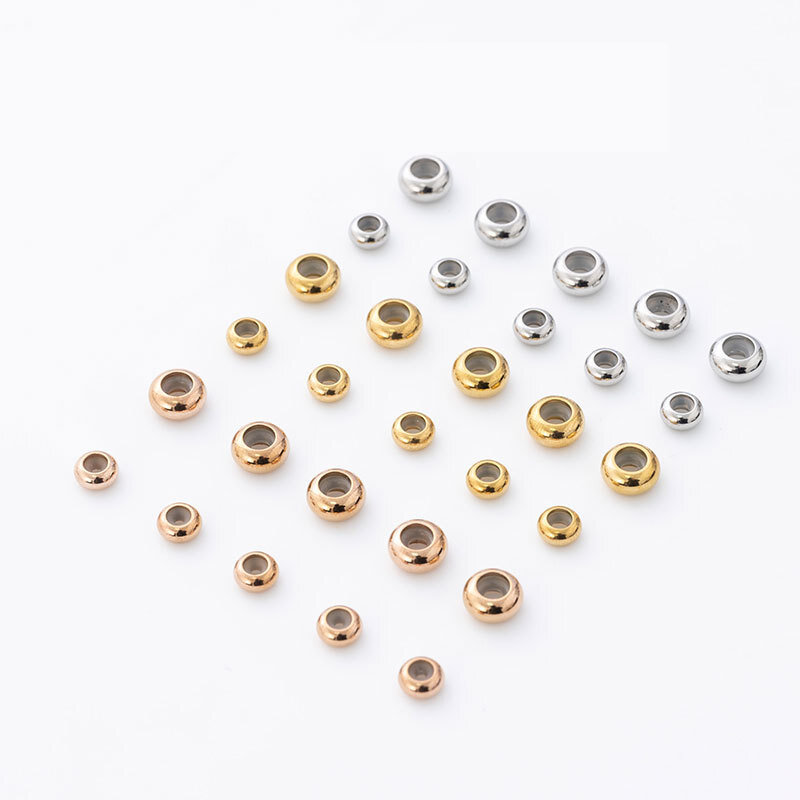 10 pçs buraco 2-2.5mm de aço inoxidável plana contas redondas silicone borracha espaçador liso rolha contas apto pulseira pulseira diy jóias