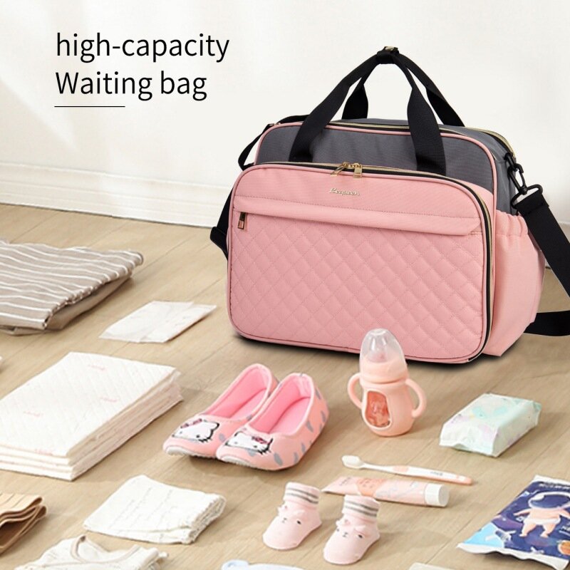 엄마용 대용량 기저귀 가방, 수유 가방, 엄마 출산 기저귀 가방, 회색 여행 가방, 베이비 케어 미라 가방