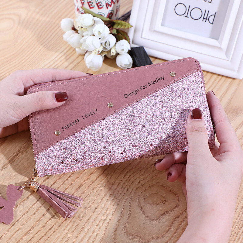 Fashion Women's Pu Leather Long Wallets Sequins Patchwork Glitter Wallet Coin Purse Female Wallets Girls Gifts Wholesale