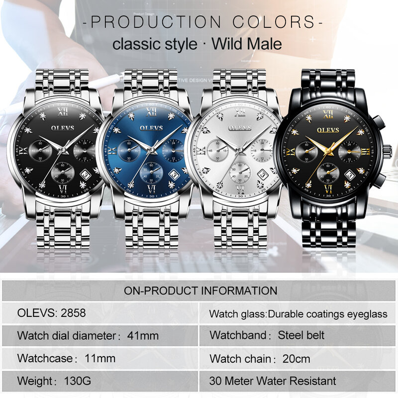 OLEVS 2022 New Luxury Men Quartz Watch Waterproof Stainless Steel Watch Top Quality Brand Fashion Design Men Wrist Watch Clock