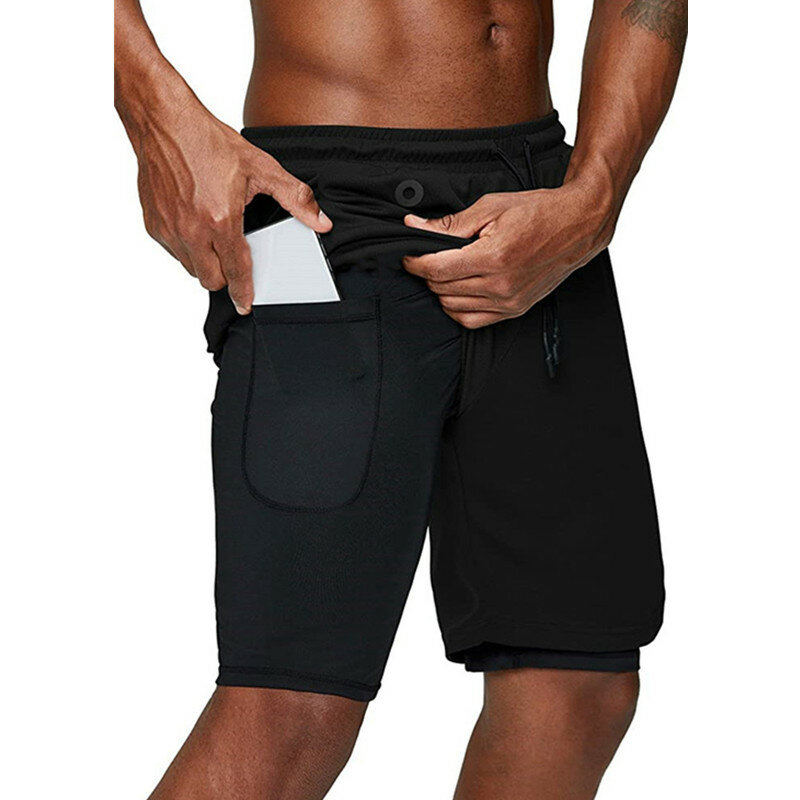 Pantalones cortos de doble cubierta para hombre, Shorts masculinos de secado rápido para entrenamiento de Fitness, gimnasio, deportes al aire libre, trotar y baloncesto