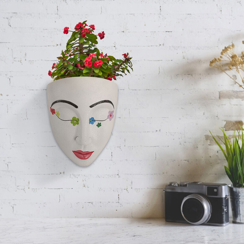 Cabeça de parede plantador resina rosto vaso de flores fixado na parede vaso plantador com furo drenagem plantas vaso jardim plantador vasos flores