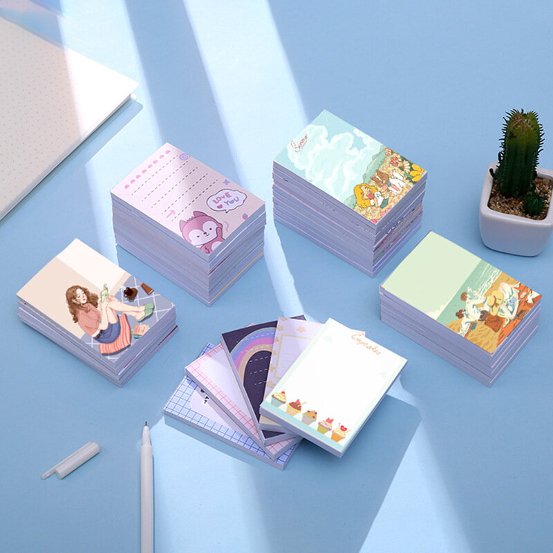 Coreano menina criativa bonito estudantes dos desenhos animados notas pegajosas escritório aprender almofadas de memorando simples mensagem rótulo papel kawaii papelaria plano