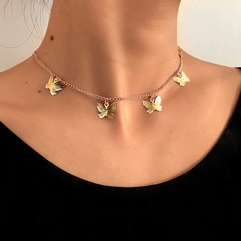 Chic Schmetterling Choker Halskette Für Frauen Gold Silber Kette Erklärung Kragen Weiblichen Chocker Beste Glänzende Schmuck Party 2020 Neue