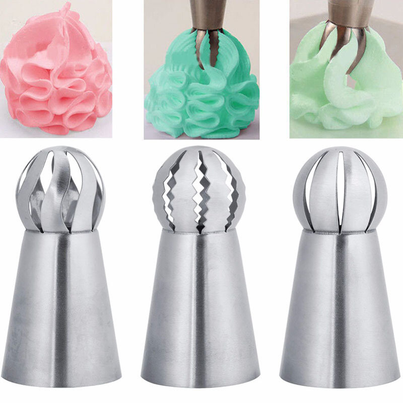 3 Piece Set Torch Sphere One Step Cream Rose Stainless Steel Framing Nozzle  Kitchen Pastry Cupcake Baking Pastry Tools