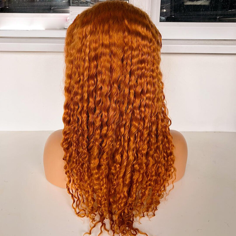 Glueless 26 Polegada gengibre laranja longo kinky encaracolado peruca dianteira do laço sintético para preto mulher com cabelo do bebê diário 180% densidade