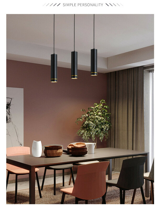 Dimmable LED Pendant Spot Light 7W 12W Kitchen Dining Room Hotel Bar Cord Background Lighting Cylinder Long Tube Hanging Lamp