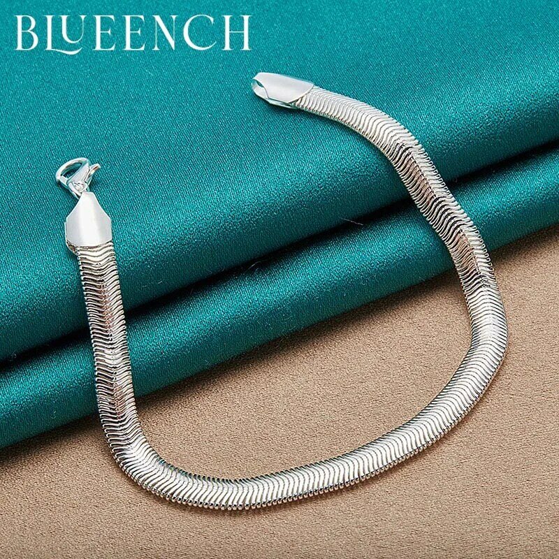 Blueench Gelang Rantai Tebal Tulang Ular Perak Murni 925 untuk Pria Wanita Pesta Kasual Perhiasan Fashion Kepribadian